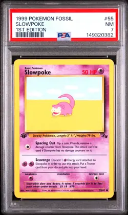 1999 Pokemon Fossil Slowpoke 55/62 1st Edition PSA 7 NM Vintage WOTC English TCG - Image 3