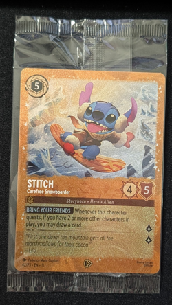 Stitch Carefree Snowboarder 42/P3 Promo Glimmer Foil Sealed- Disney Lorcana NM - Image 1