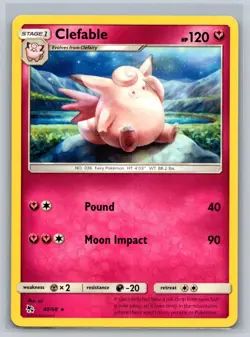 Clefable 40/68 Rare Hidden Fates Pokemon Card A016-020 Lightly Played - Image 1