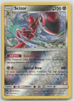 Scizor 126/214 Rare Lost Thunder Pokemon Reverse Holo Lightly Played - Image 1