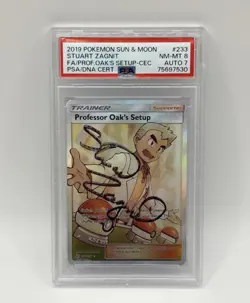 PSA 8 Professor Oak's Setup Full Art 233/236 Auto 2019 Pokemon Card - Image 1