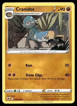 Cranidos 76/189 Pokemon Card Astral Radiance Uncommon 90 HP Near Mint U1 - Image 1