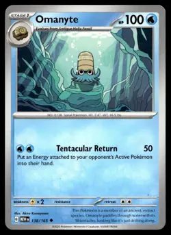 Omanyte 138/165 Pokemon Card Scarlet & Violet 151 Uncommon 100 HP LP QH - Image 1