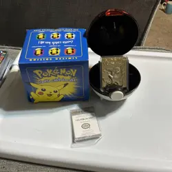 1999 Burger King Pokemon 23K Gold Plated Pikachu #25 Card &Pokeball Case COA Box - Image 1
