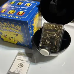 1999 Burger King Pokemon 23K Gold Plated Pikachu #25 Card &Pokeball Case COA Box - Image 2