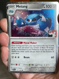POKEMON METANG 114/162 COMMON COSMOS HOLO WITH SWIRL PLAY! PRIZE PROMO NM CARD - Image 1