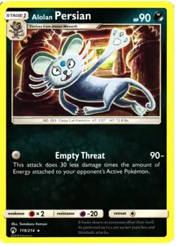 Alolan Persian 119/214 Rare Lost Thunder Pokemon Near Mint - Image 1