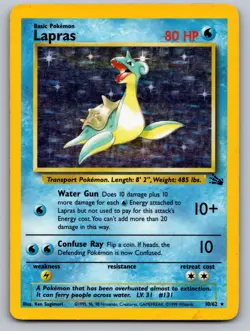 Lapras 10/62 Rare Fossil Pokemon Unlimited Holo Moderately Played - Image 1