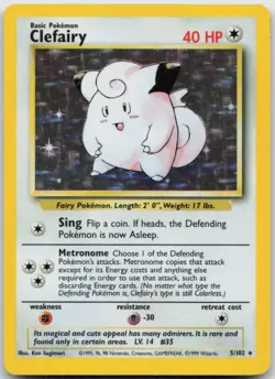Clefairy 5/102 Holo Rare Base Set Unlimited Pokemon TCG LP - Image 1