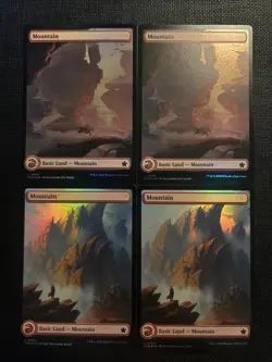 Set Of 4 Mountain FDN Foundations MTG 288/289 FOIL FULL ART BASIC LAND M/NM - Image 1