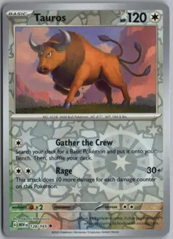 TAUROS 128/165 UNCOMMON 151 POKEMON REVERSE HOLO - Image 1