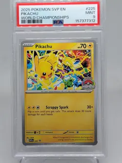 LOT OF (2) SEQUENTIAL - PIKACHU #225 2025 POKEMON WORLD CHAMPIONSHIPS PSA 9 - Image 2