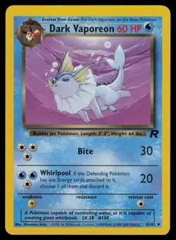 Dark Vaporeon 45/82 Uncommon Team Rocket Pokemon Unlimited Lightly Played - Image 1