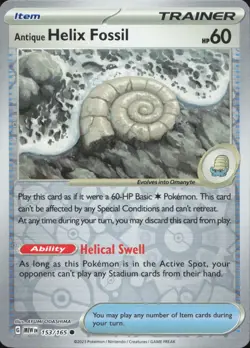 Pokemon Antique Helix Fossil 153/165 Common 151 Reverse Holo Near Mint - Image 1