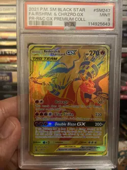 Pokemon Reshiram & Charizard GX SM247 SM Black Star Promo Holo Tag Team PSA 9 - Image 1