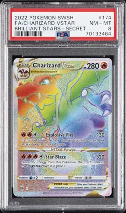 2022 POKEMON SWORD & SHIELD BRILLIANT STARS #174 FULL ART/CHARIZARD VSTAR PSA 8 - Image 1