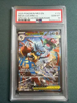 2025 POKEMON MEGA EVOLUTION SPECIAL ILLUSTRATION RARE MEGA LUCARIO EX PSA 10 - Image 1