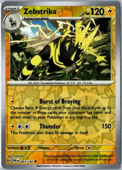 Pokemon TCG - Zebstrika 063/182 Paradox Rift Uncommon Reverse Holo Near Mint - Image 1