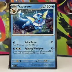 Pokemon TCG Vaporeon 22/131 Prismatic Evolutions Rare Holo Card NM - Image 1