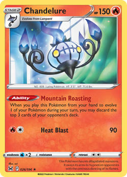 CHANDELURE 026/196 HOLO R LOST ORIGIN POKEMON REVERSE HOLO MP SUI - Image 4