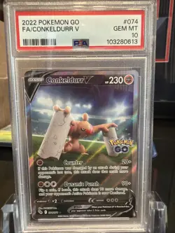 2022 POKEMON GO #074 FULL ART/CONKELDURR V PSA 10 - Image 1