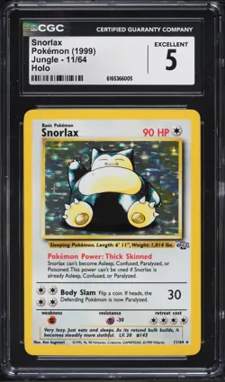 1999 Pokemon Jungle Holo Snorlax #11 CGC 5 EX - Image 1