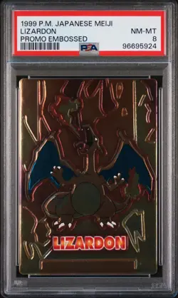 1999 POKEMON JAPANESE MEIJI PROMO EMBOSSED LIZARDON PSA 8 - Image 1