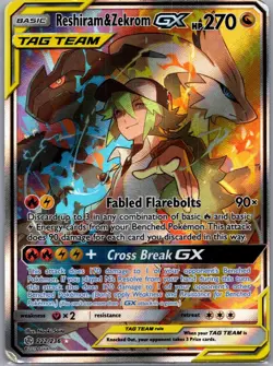 Reshiram & Zekrom GX 222/236 Ultra Rare Cosmic Eclipse Pokemon Holo HP - Image 1