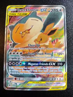 FULL ART Eevee & Snorlax GX ULTRA RARE SM Tag Team Up SM169 Pokemon TCG Promo LP - Image 1