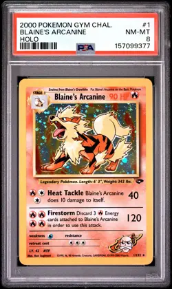 2000 Pokemon Gym Challenge #1 Blaine'S Arcanine Holo PSA 8 - Image 1