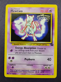 Pokemon Mewtwo #3 Black Star Promo WB Kids Movie Stamped WOTC 1999 Vintage LP/MP - Image 1