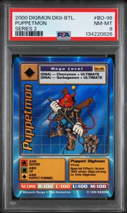 2000 Digimon Digi-Battle Card Game Series 2 Puppetmon Foil BO-96 PSA 8 - Image 1