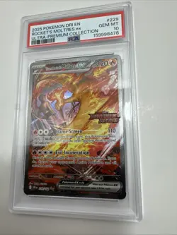 2025 POKEMON DRI EN-DESTINED RIVALS #229 TEAM ROCKET'S MOLTRES EX PSA 10 - Image 1