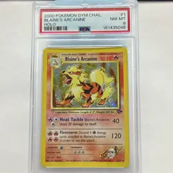 PSA 8 2000 Pokemon Gym Challenge Blaine's Arcanine 1/132 Holo English Unlimited - Image 1