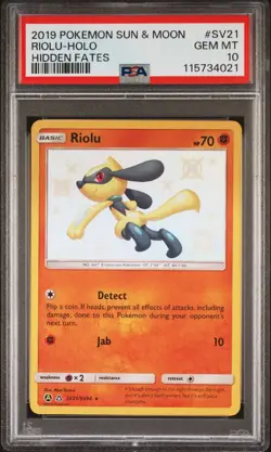2019 Pokemon Sun & Moon Hidden Fates Riolu Holo PSA 10 Gem Mint - Image 1
