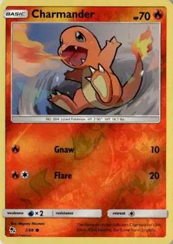 2019 Sun & Moon Hidden Fates Charmander 7/68 Reverse Holo - Image 1