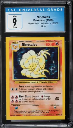 1999 Pokemon Base Set Ninetales #12 Holo Rare ERROR SQUARE CUT CGC 9 MINT - Image 1