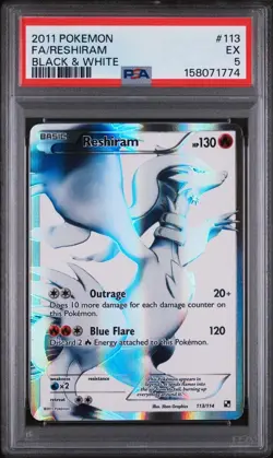 Pokemon TCG Reshiram 113/114 2011 Black & White Full Art PSA 5 - Image 1