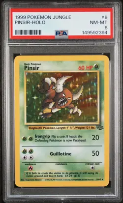 1999 Pokemon Jungle Unlimited Pinsir Holo #9 Rare PSA 8 NM-MT Fresh Grade - Image 1