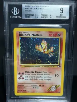SWIRL 🌀 Blaine's Moltres 1/132 Pokemon Gym Heroes Unlimited Holo BGS 9 - Image 1