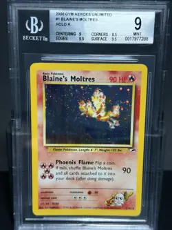 SWIRL 🌀 Blaine's Moltres 1/132 Pokemon Gym Heroes Unlimited Holo BGS 9 - Image 2