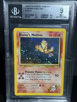 SWIRL 🌀 Blaine's Moltres 1/132 Pokemon Gym Heroes Unlimited Holo BGS 9 - Image 3