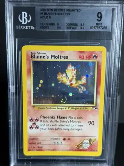 SWIRL 🌀 Blaine's Moltres 1/132 Pokemon Gym Heroes Unlimited Holo BGS 9 - Image 4