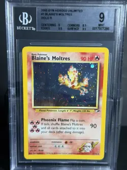 SWIRL 🌀 Blaine's Moltres 1/132 Pokemon Gym Heroes Unlimited Holo BGS 9 - Image 5