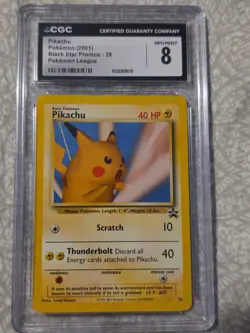 Pikachu Black Star Promo 26 Pokemon League CGC 8 - Image 1