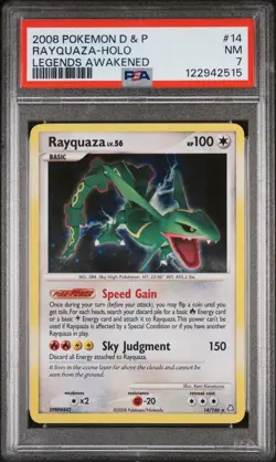 2008 POKEMON DIAMOND & PEARL LEGENDS AWAKENED #14 RAYQUAZA-HOLO PSA 7 - Image 1