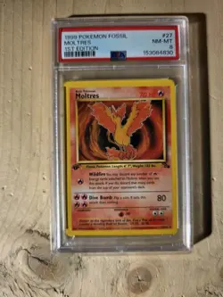 Moltres 12/62 PSA 8 - Fossil Set Holo Pokemon Card - NM-MT - Image 1