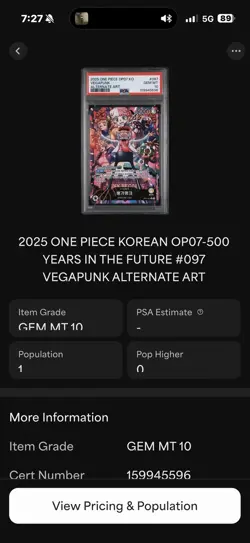 PSA 10 VEGAPUNK ONE PIECE ALT ART OP07-097 POPULATION 1 of 1! Korean God Pack! - Image 2
