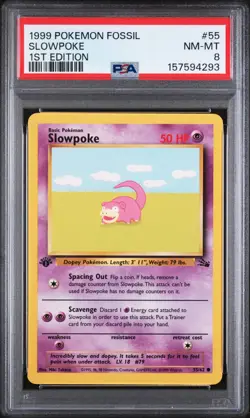 1999 POKEMON FOSSIL 1ST EDITION #55 SLOWPOKE PSA 8 - Image 1