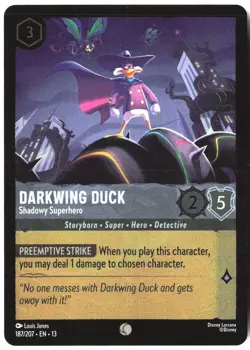 Disney Lorcana TCG Darkwing Duck - Shadowy Superhero 187/207 Common Foil Attack - Image 1